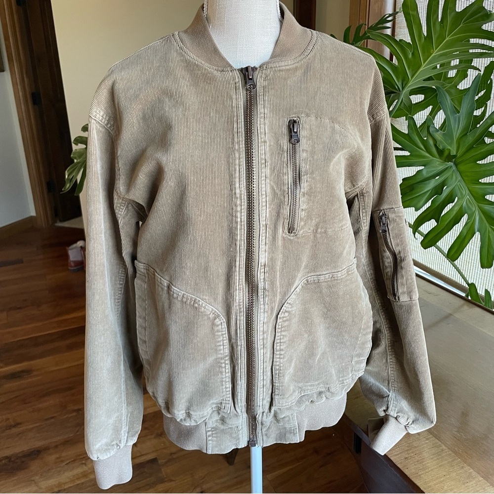The Territory Ahead Tan Cotton Corduroy Bomber Jacket Casual Front Zip size M